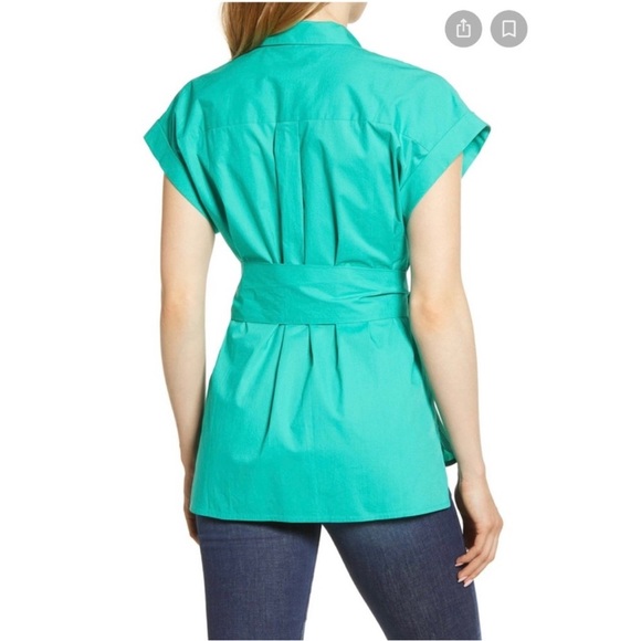 J. Crew Button Front Tie Waist Cotton Poplin Top - Picture 2 of 4